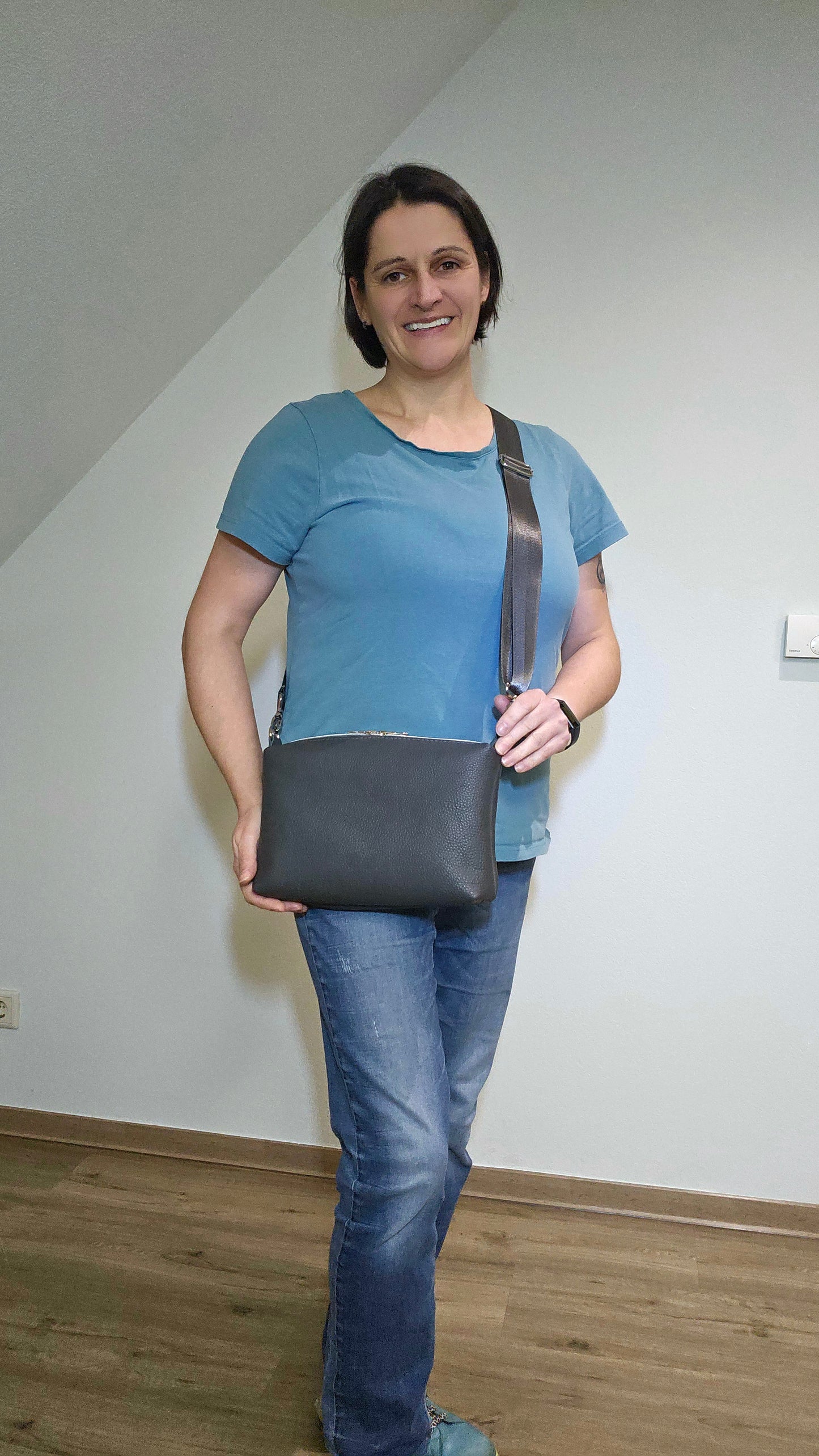 Lederhandtasche Anke in Dunkelgrau