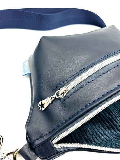 Ledertasche Clivia, glatt, blau, Details Reißverschluss