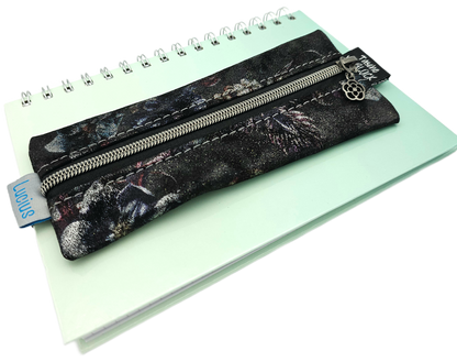 Stiftemäppchen in Schwarz / Blumen