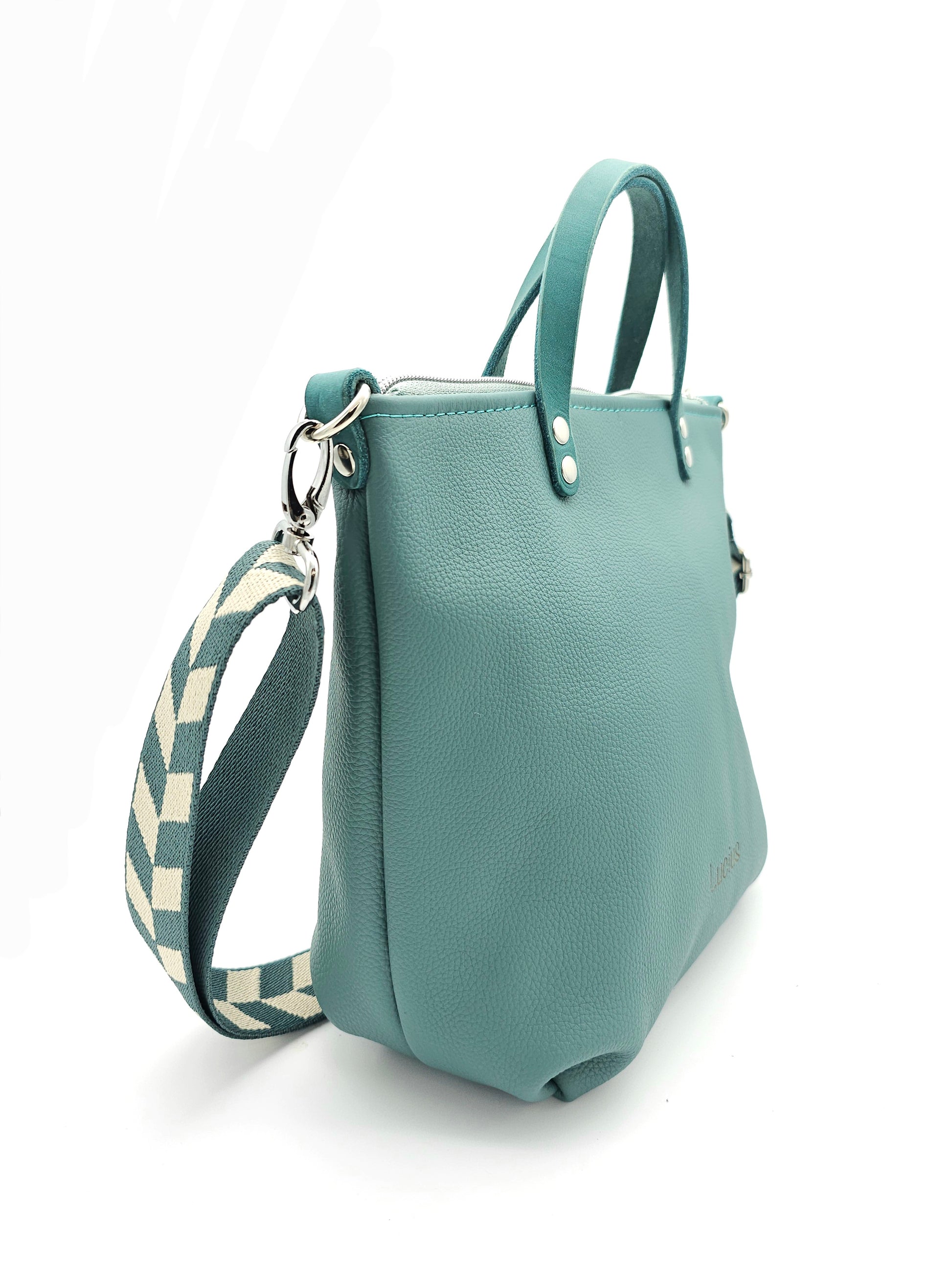 Totebag Katja in Minttürkis/ Petrol, stehend von der Seite 