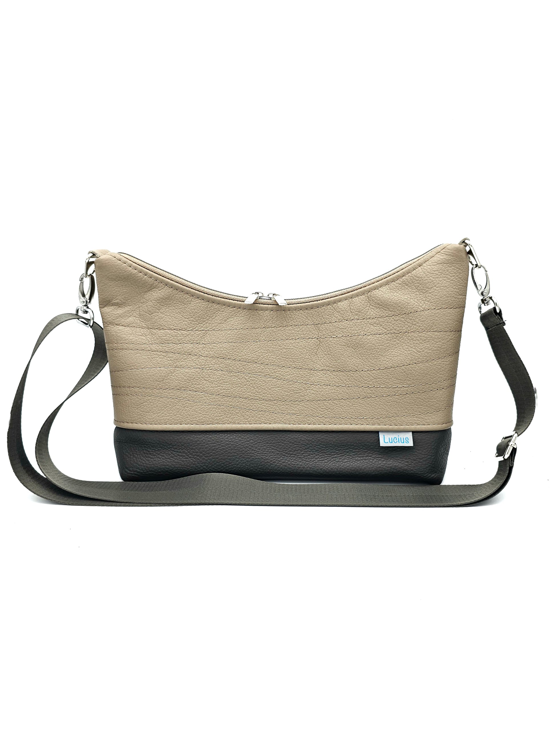 Hobobag Levka Cappuccino mit Grau, von vorne