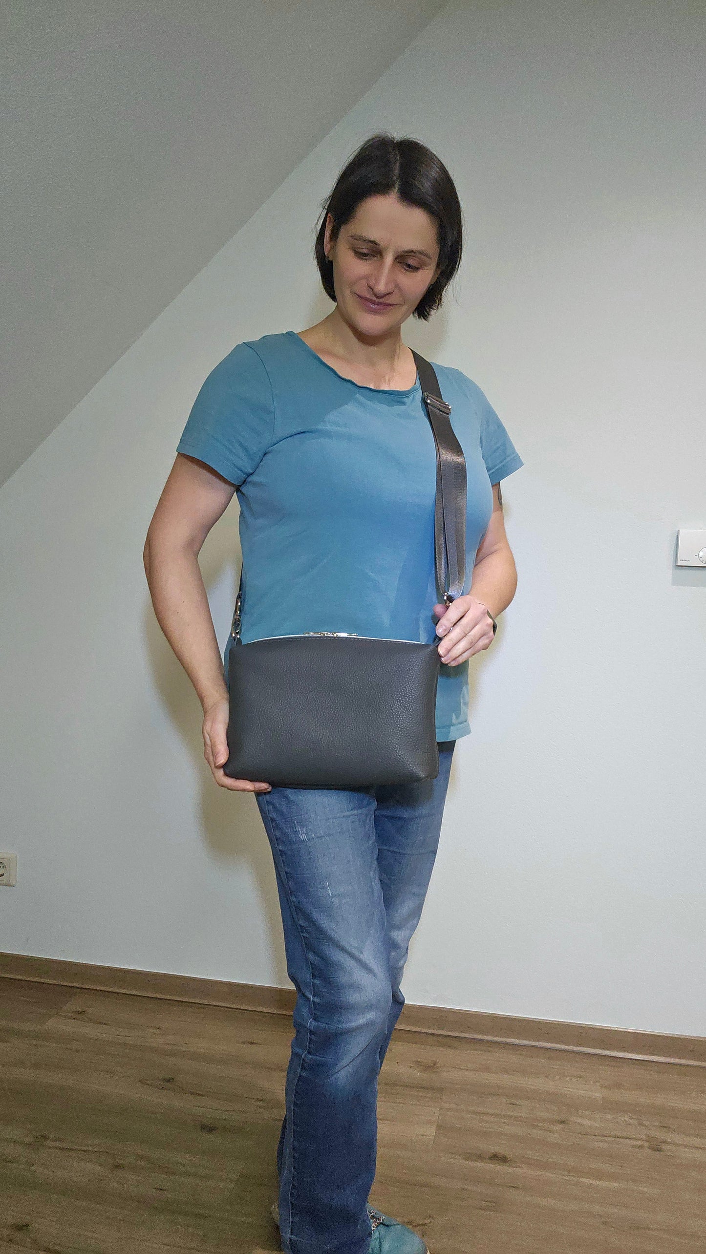 Lederhandtasche Anke in Dunkelgrau