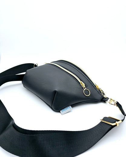 Ledertasche Clivia, schwarz, gold, Seitenansicht